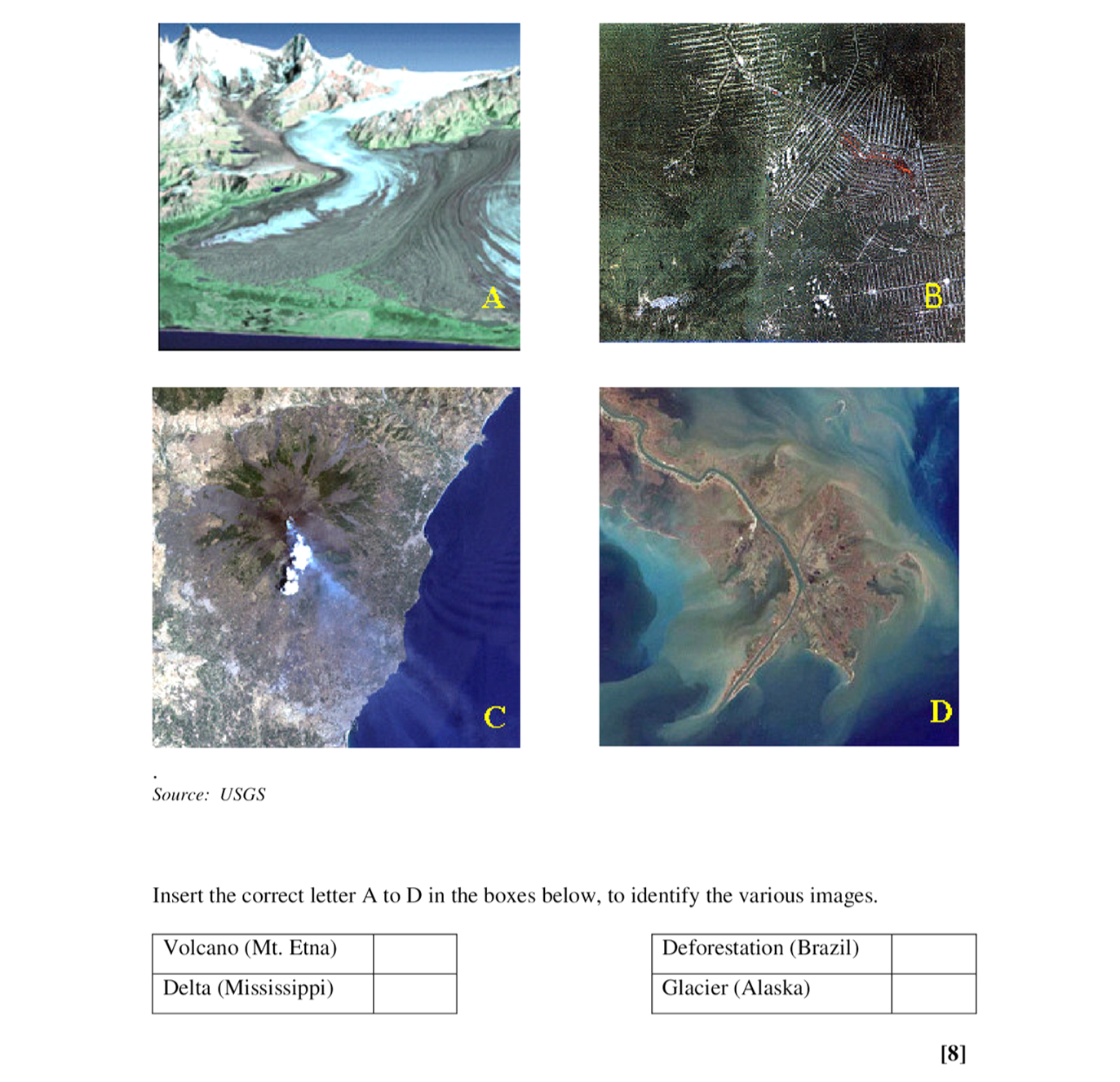 Insert-the-correct-letter-A-to-D-in-the-boxes-below,-to-identify-the-various-images-Leaving Cert Geography-Question Question-2006.png