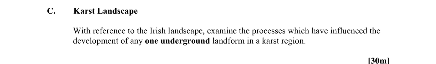 Karst-Landscape--With-reference-to-the-Irish-landscape,-examine-the-processes-which-have-influenced-the-development-of-any-one-underground-landform-in-a-karst-region.-Leaving Cert Geography-Question C-2010.png