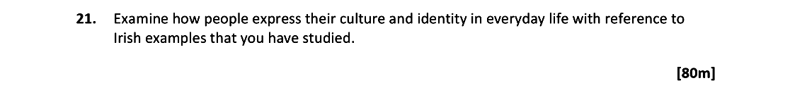Examine-how-people-express-their-culture-and-identity-in-everyday-life-with-reference-to-Irish-examples-that-you-have-studied.-Leaving Cert Geography-Question 21-2021.png