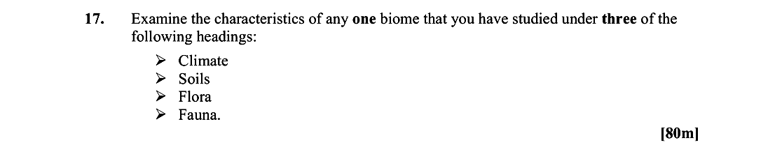 Examine-the-characteristics-of-any-one-biome-that-you-have-studied-under-three-of-the-following-headings:--➢-Climate:-➢-Soils-➢-Flora-➢-Fauna.-Leaving Cert Geography-Question 17-2011.png