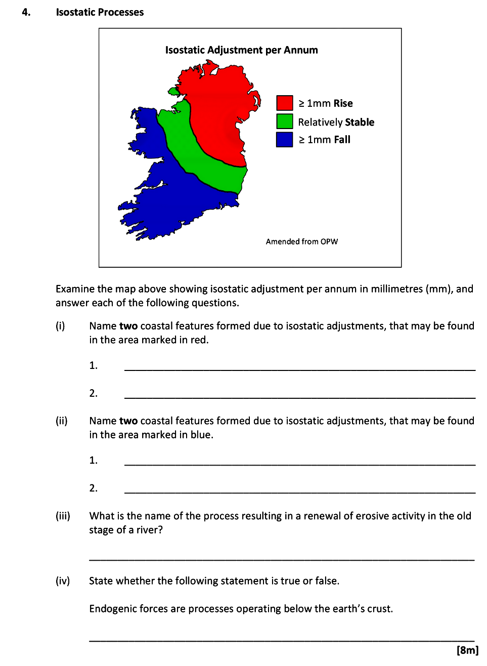 Examine-the-map-above-showing-isostatic-adjustment-per-annum-in-millimetres-(mm),-and-answer-each-of-the-following-questions-Leaving Cert Geography-Question 4-2019.png