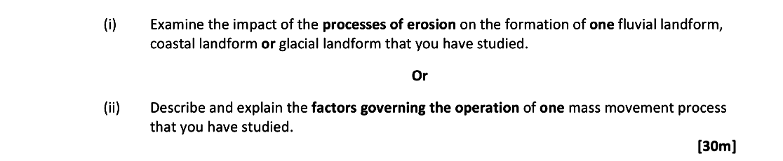 Examine-the-impact-of-the-processes-of-erosion-on-the-formation-of-one-fluvial-landform,-coastal-landform-or-glacial-landform-that-you-have-studied-Leaving Cert Geography-Question i-2017.png