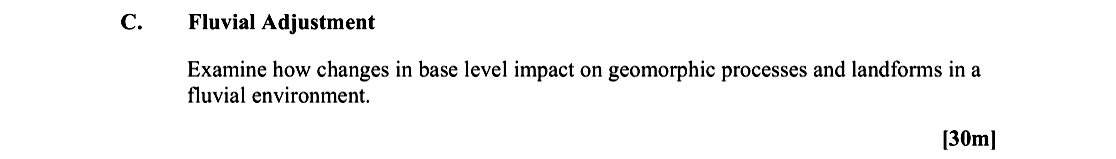 Examine-how-changes-in-base-level-impact-on-geomorphic-processes-and-landforms-in-a-fluvial-environment.-Leaving Cert Geography-Question C-2016.png