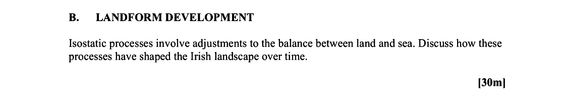 Isostatic-processes-involve-adjustments-to-the-balance-between-land-and-sea-Leaving Cert Geography-Question B-2007.png