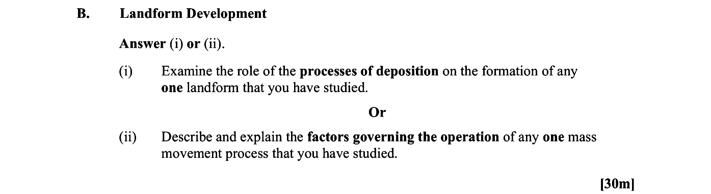 Examine-the-role-of-the-processes-of-deposition-on-the-formation-of-any-one-landform-that-you-have-studied-Leaving Cert Geography-Question B-2017.png