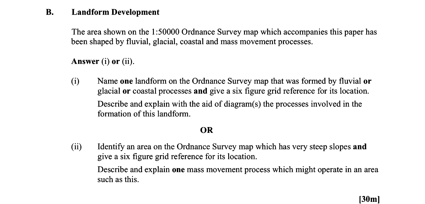 Identify-an-area-on-the-Ordnance-Survey-map-which-has-very-steep-slopes-and-give-a-six-figure-grid-reference-for-its-location-Leaving Cert Geography-Question B (ii)-2011.png