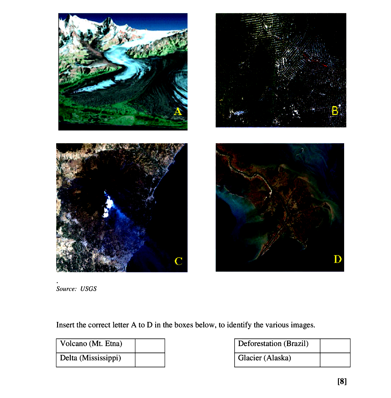 Insert-the-correct-letter-A-to-D-in-the-boxes-below,-to-identify-the-various-images-Leaving Cert Geography-Question 8-2006.png