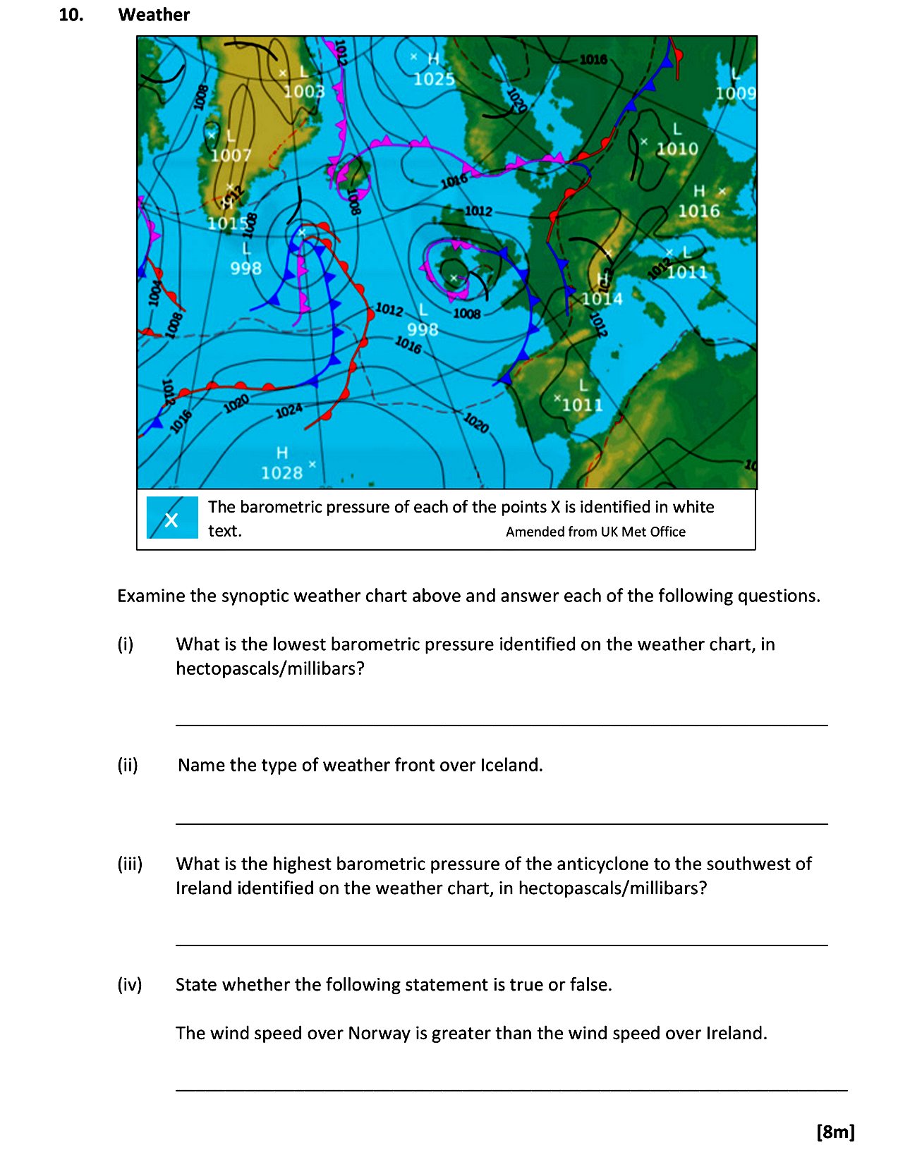 Examine-the-synoptic-weather-chart-above-and-answer-each-of-the-following-questions-Leaving Cert Geography-Question 10-2018.png
