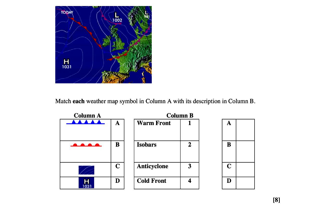 Match-each-weather-map-symbol-in-Column-A-with-its-description-in-Column-B-Leaving Cert Geography-Question 8-2006.png