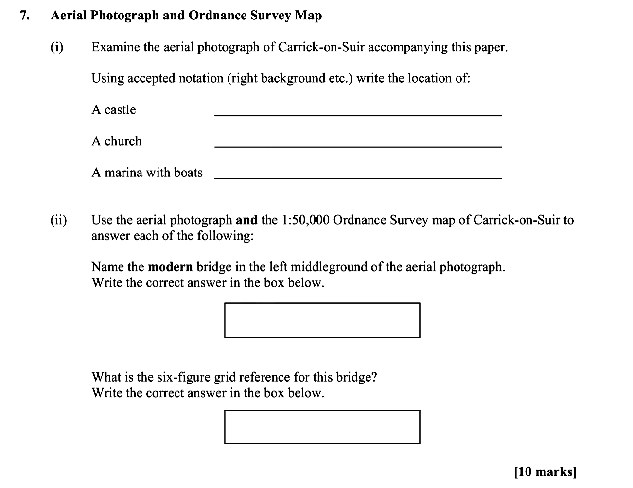 Examine-the-aerial-photograph-of-Carrick-on-Suir-accompanying-this-paper-Leaving Cert Geography-Question 7-2010.png