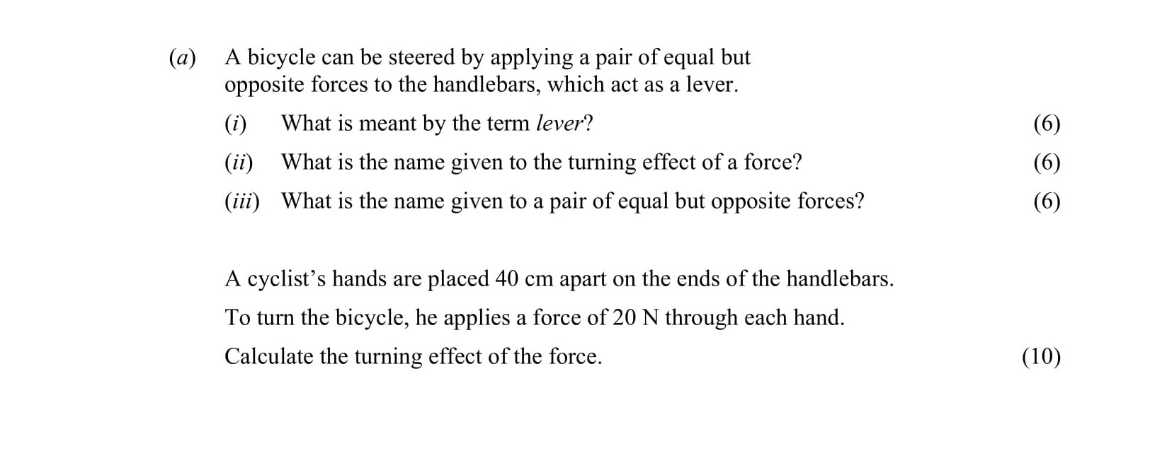 A-bicycle-can-be-steered-by-applying-a-pair-of-equal-but-opposite-forces-to-the-handlebars,-which-act-as-a-lever-Leaving Cert Physics-Question a-2015.png