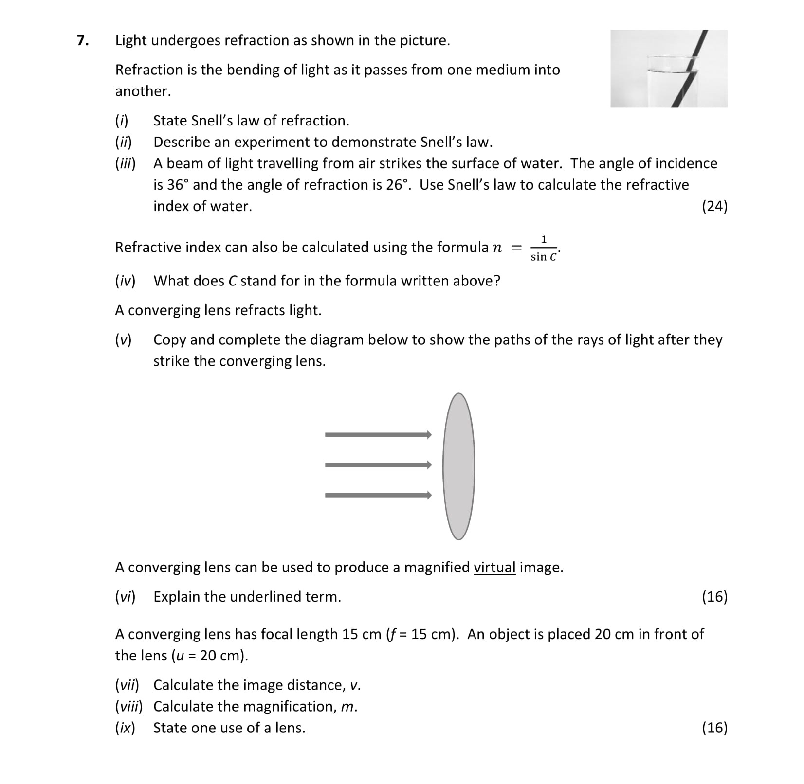 Light-undergoes-refraction-as-shown-in-the-picture-Leaving Cert Physics-Question 7-2020.png