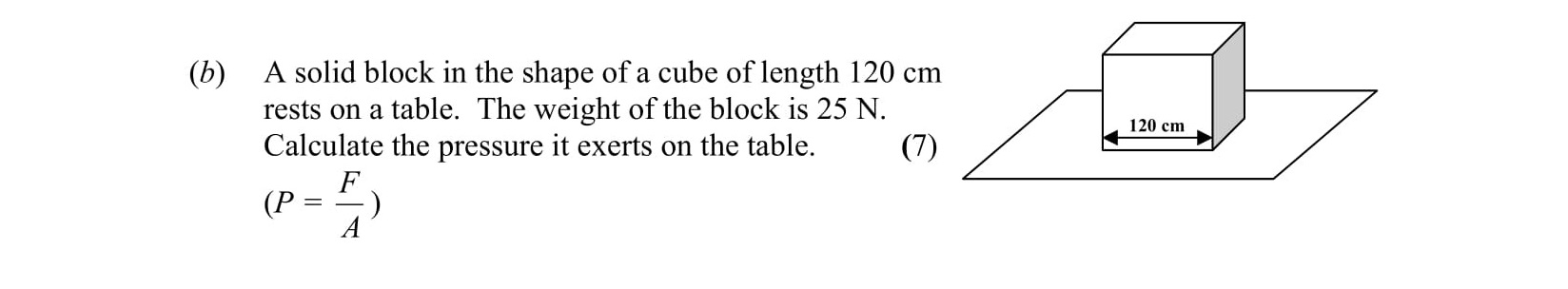 A-solid-block-in-the-shape-of-a-cube-of-length-120-cm-rests-on-a-table-Leaving Cert Physics-Question b-2008.png