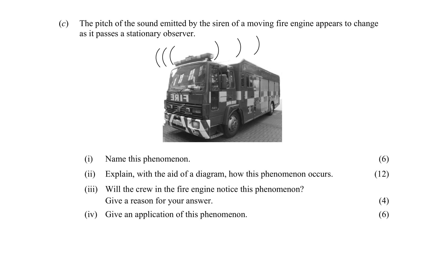 The-pitch-of-the-sound-emitted-by-the-siren-of-a-moving-fire-engine-appears-to-change-as-it-passes-a-stationary-observer-Leaving Cert Physics-Question c-2012.png