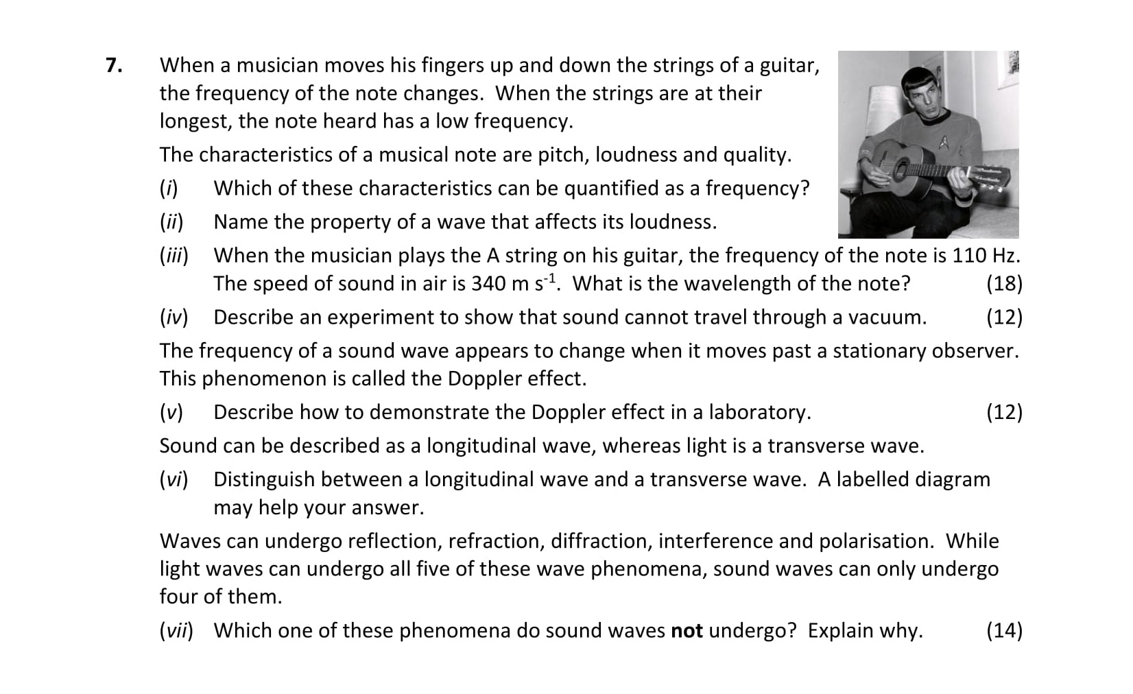 When-a-musician-moves-his-fingers-up-and-down-the-strings-of-a-guitar,-the-frequency-of-the-note-changes-Leaving Cert Physics-Question 7-2019.png