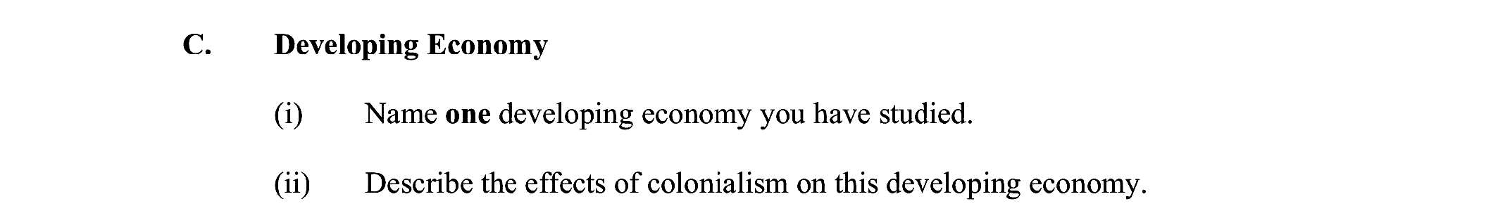 C.-Developing-Economy--(i)-Name-one-developing-economy-you-have-studied-Leaving Cert Geography-Question C-2012.png