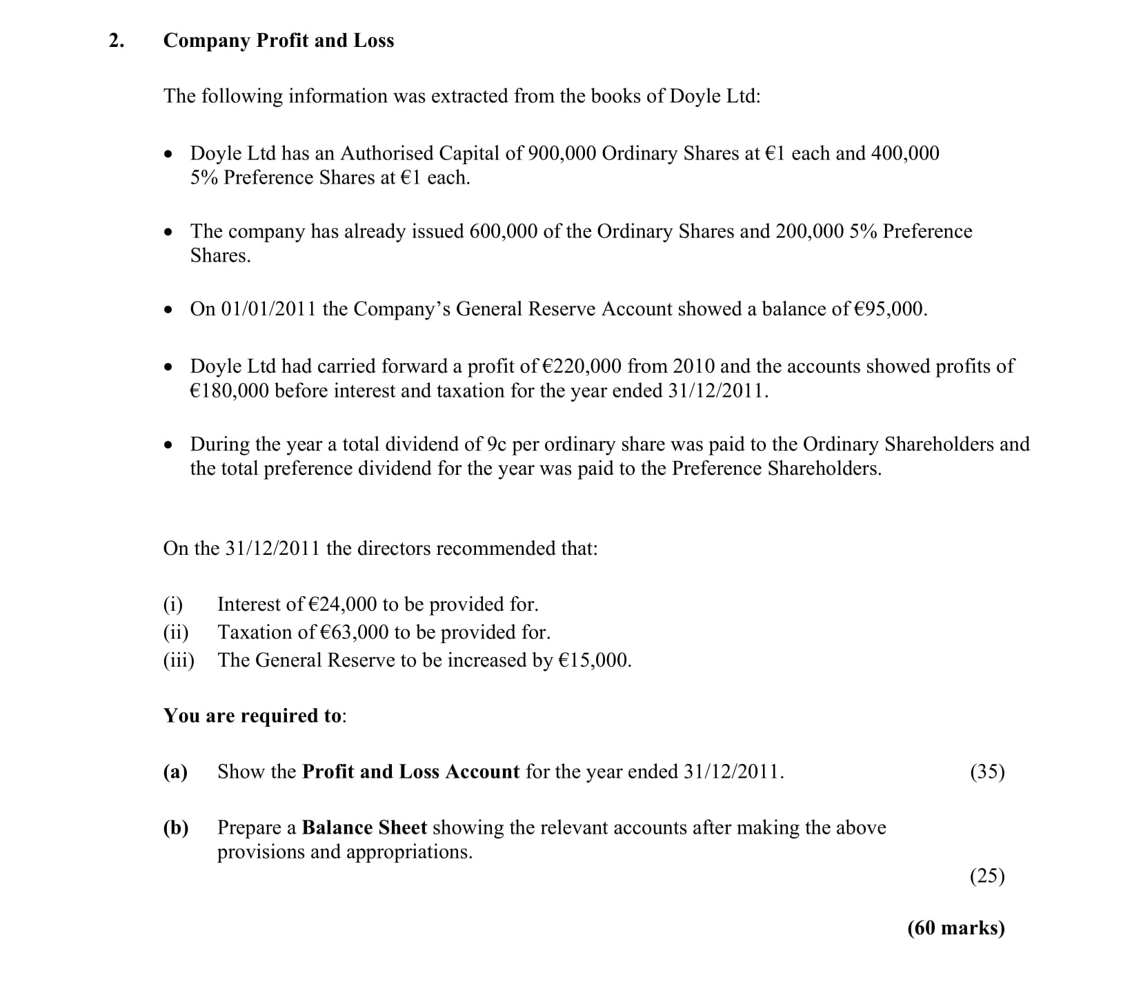 Company-Profit-and-Loss--The-following-information-was-extracted-from-the-books-of-Doyle-Ltd:----Doyle-Ltd-has-an-Authorised-Capital-of-900,000-Ordinary-Shares-at-€1-each-and-400,000-5%-Preference-Shares-at-€1-each-Leaving Cert Accounting-Question 2-2012.png