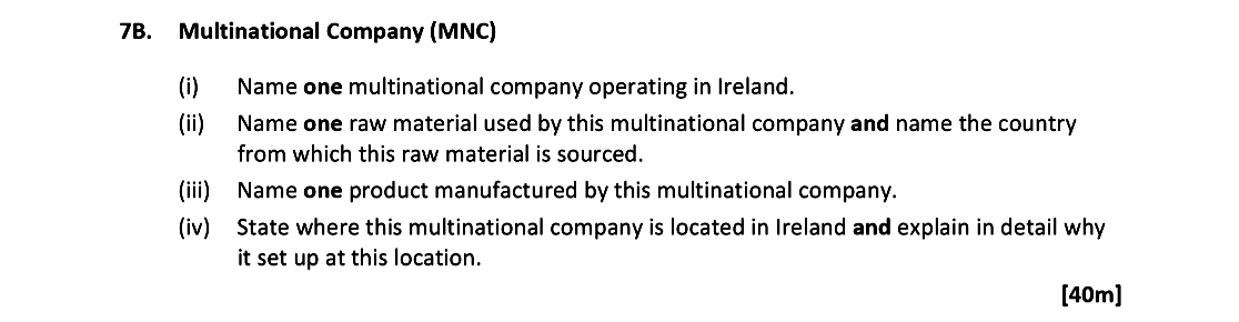 Multinational-Company-(MNC)--(i)-Name-one-multinational-company-operating-in-Ireland-Leaving Cert Geography-Question 7B-2021.png