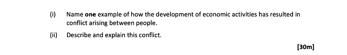i)-Name-one-example-of-how-the-development-of-economic-activities-has-resulted-in-conflict-arising-between-people-Leaving Cert Geography-Question 8C-2020.png
