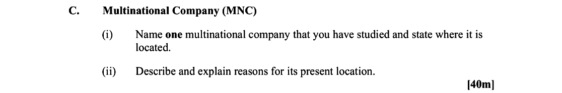 Multinational-Company-(MNC)--(i)-Name-one-multinational-company-that-you-have-studied-and-state-where-it-is-located-Leaving Cert Geography-Question C-2013.png