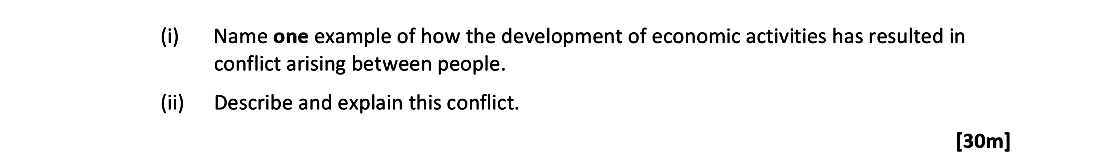 (i)-Name-one-example-of-how-the-development-of-economic-activities-has-resulted-in-conflict-arising-between-people-Leaving Cert Geography-Question 8C-2020.png
