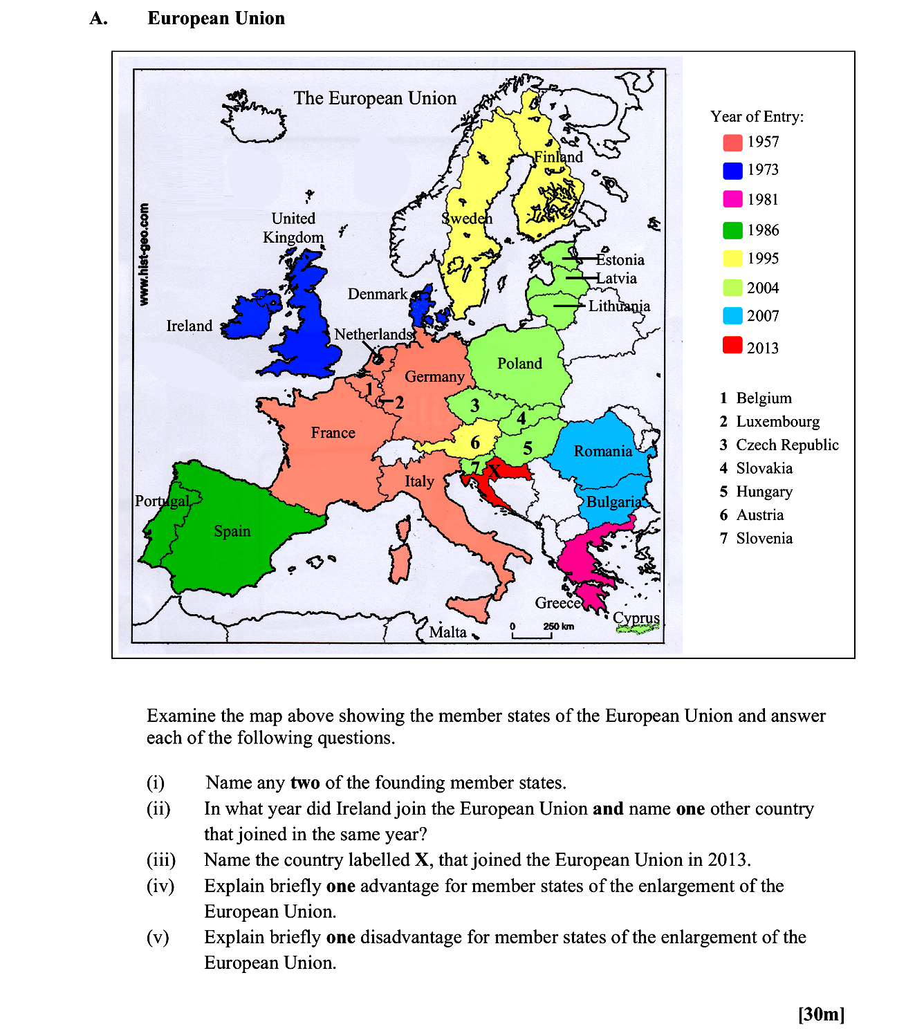 Examine-the-map-above-showing-the-member-states-of-the-European-Union-and-answer-each-of-the-following-questions-Leaving Cert Geography-Question A-2014.png