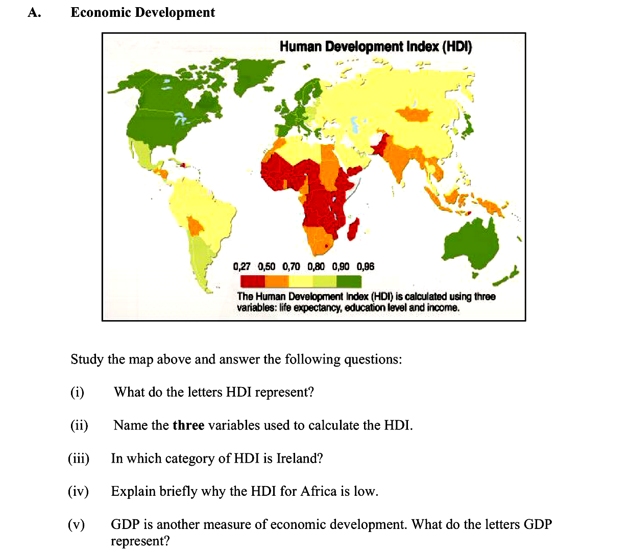 Study-the-map-above-and-answer-the-following-questions:--(i)-What-do-the-letters-HDI-represent?--(ii)-Name-the-three-variables-used-to-calculate-the-HDI-Leaving Cert Geography-Question A-2010.png