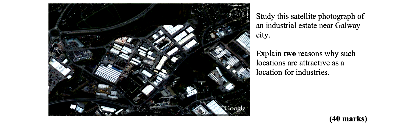Study-this-satellite-photograph-of-an-industrial-estate-near-Galway-city-Leaving Cert Geography-Question 1-2007.png
