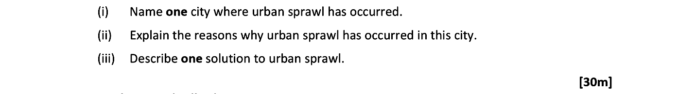 Name-one-city-where-urban-sprawl-has-occurred-Leaving Cert Geography-Question 12B-2020.png