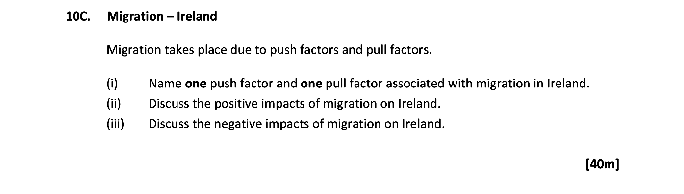 Migration-–-Ireland--Migration-takes-place-due-to-push-factors-and-pull-factors-Leaving Cert Geography-Question 10C-2018.png