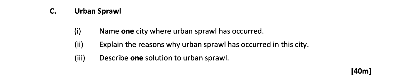 Urban-Sprawl--(i)-Name-one-city-where-urban-sprawl-has-occurred-Leaving Cert Geography-Question C-2017.png