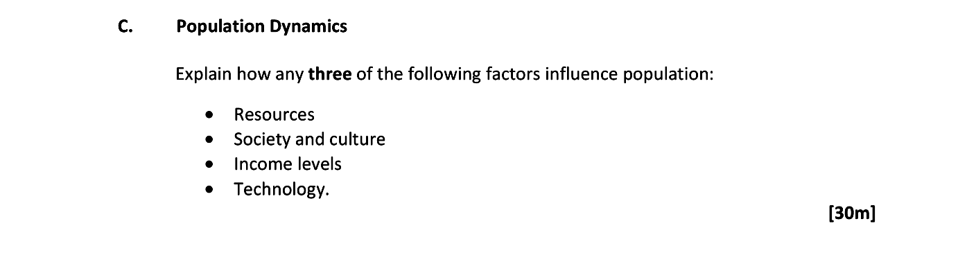 Population-Dynamics--Explain-how-any-three-of-the-following-factors-influence-population:----Resources---Society-and-culture---Income-levels---Technology.-Leaving Cert Geography-Question C-2017.png