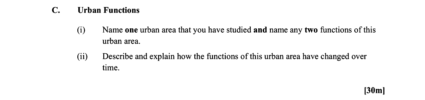 Urban-Functions--(i)-Name-one-urban-area-that-you-have-studied-and-name-any-two-functions-of-this-urban-area-Leaving Cert Geography-Question C-2016.png