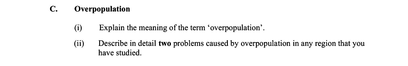 C.-Overpopulation--(i)-Explain-the-meaning-of-the-term-‘overpopulation’-Leaving Cert Geography-Question C-2012.png