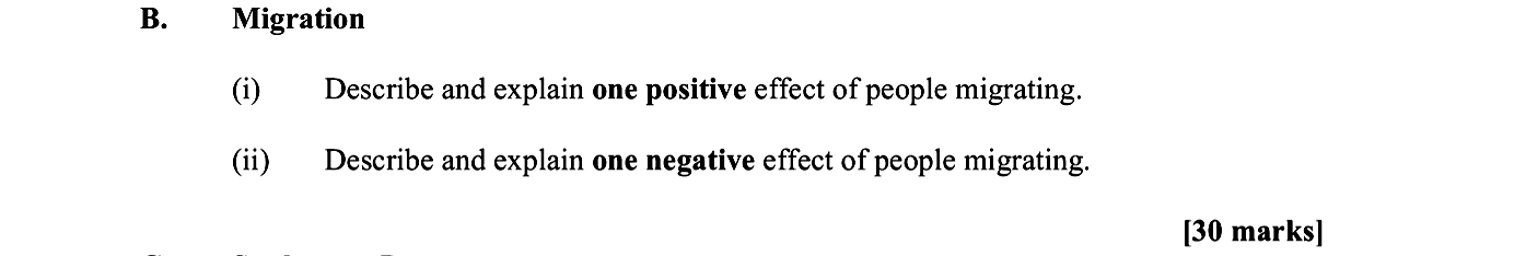 Migration--(i)-Describe-and-explain-one-positive-effect-of-people-migrating-Leaving Cert Geography-Question B-2010.png