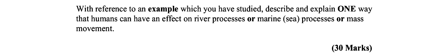 With-reference-to-an-example-which-you-have-studied,-describe-and-explain-ONE-way-that-humans-can-have-an-effect-on-river-processes-or-marine-(sea)-processes-or-mass-movement.--Leaving Cert Geography-Question Question 1-2007.png