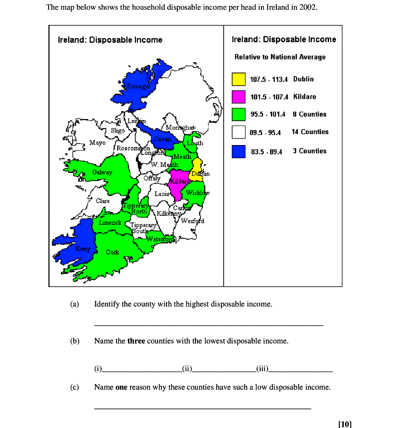 The-map-below-shows-the-household-disposable-income-per-head-in-Ireland-in-2002-Leaving Cert Geography-Question Question 1-2006.png