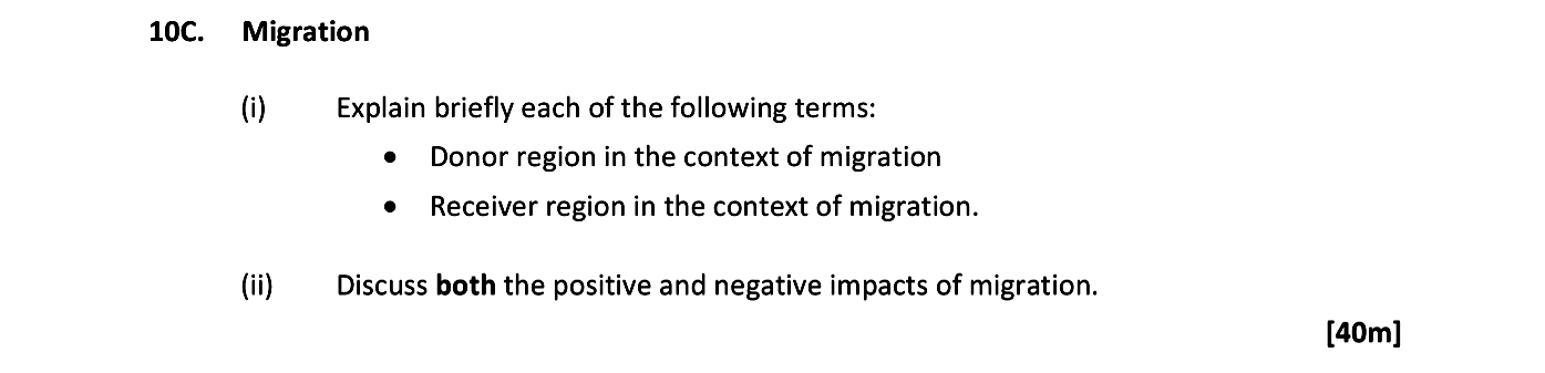 Migration--(i)-Explain-briefly-each-of-the-following-terms:----Donor-region-in-the-context-of-migration---Receiver-region-in-the-context-of-migration-Leaving Cert Geography-Question 10C-2019.png