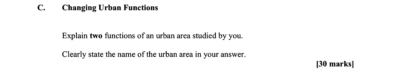 Explain-two-functions-of-an-urban-area-studied-by-you-Leaving Cert Geography-Question C-2010.png