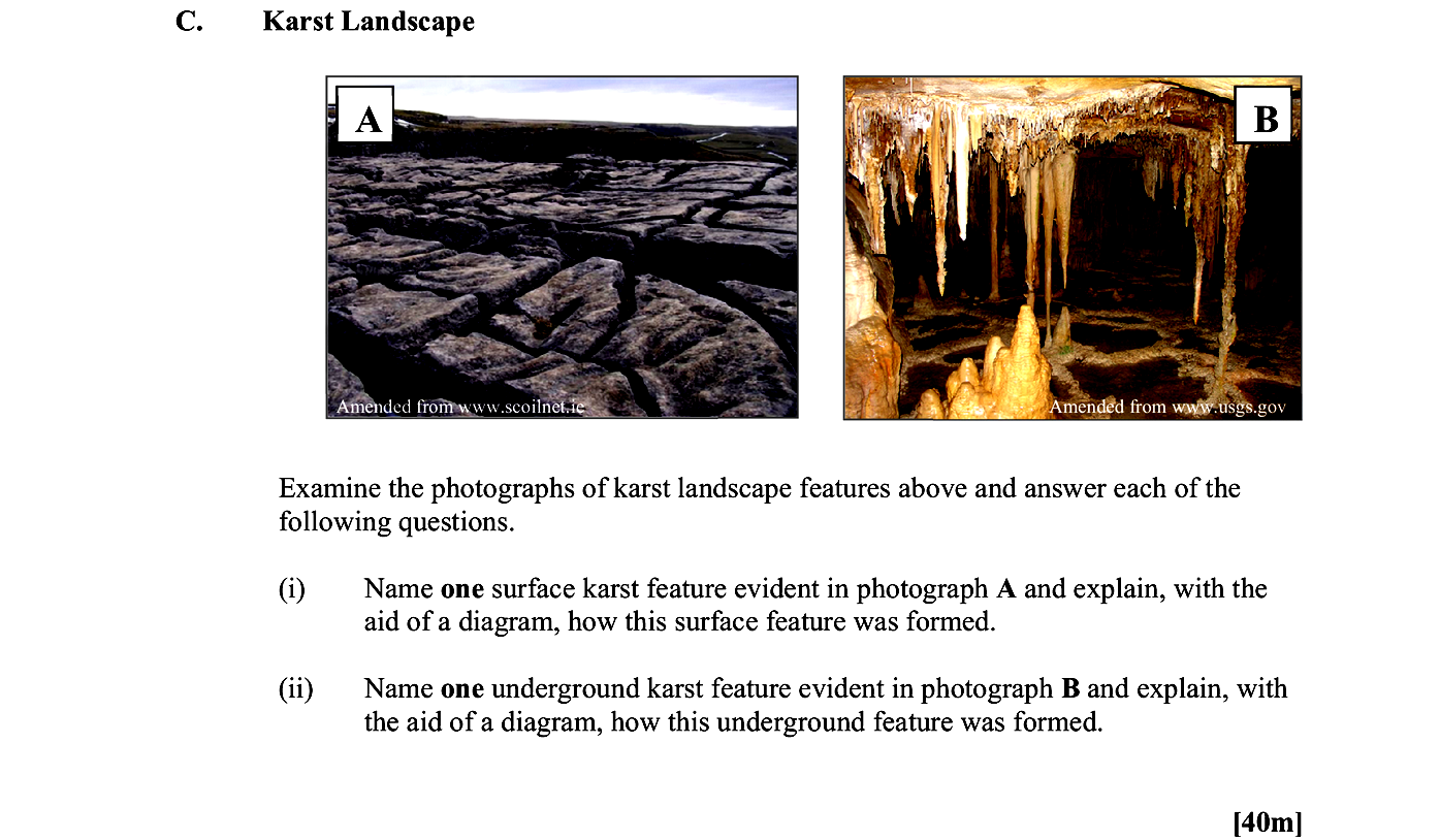 Examine-the-photographs-of-karst-landscape-features-above-and-answer-each-of-the-following-questions-Leaving Cert Geography-Question C-2016.png
