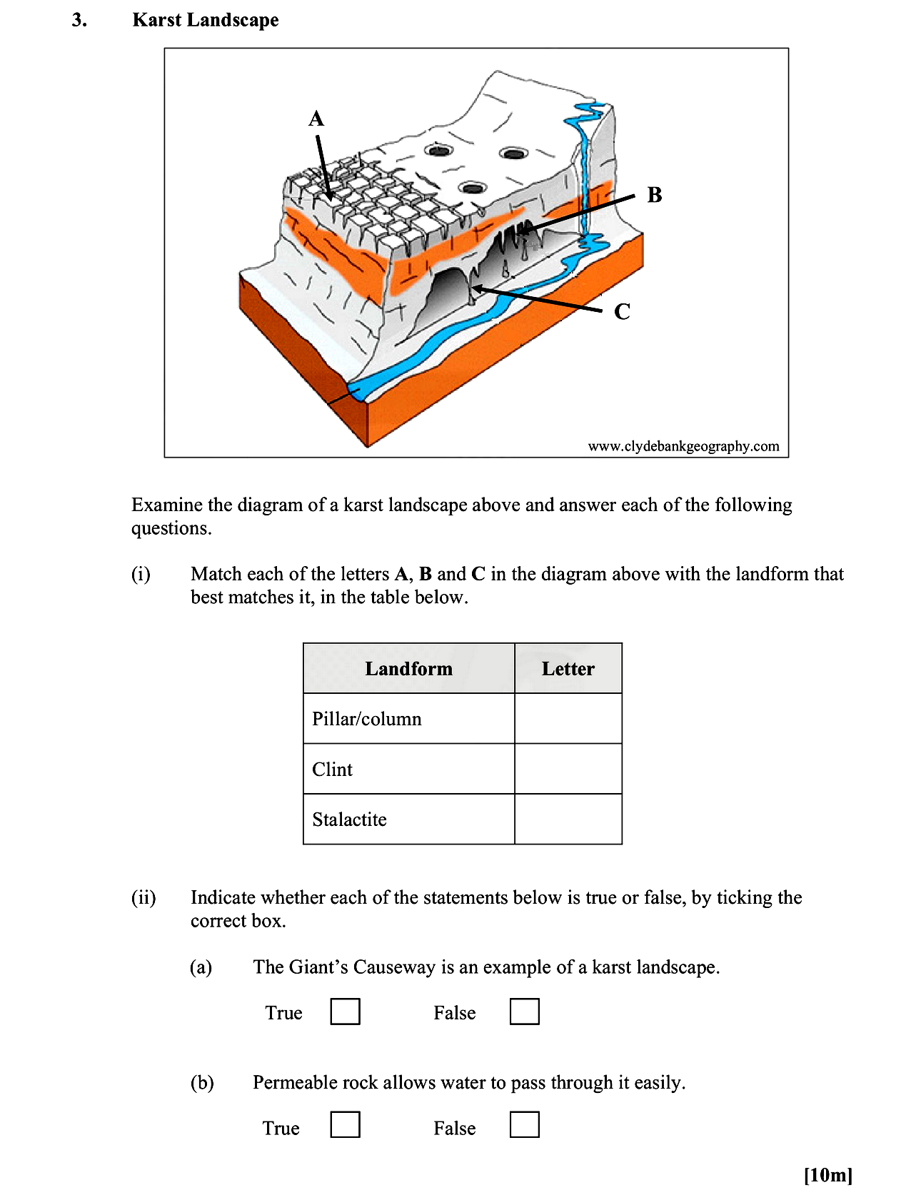Examine-the-diagram-of-a-karst-landscape-above-and-answer-each-of-the-following-questions-Leaving Cert Geography-Question 3-2015.png
