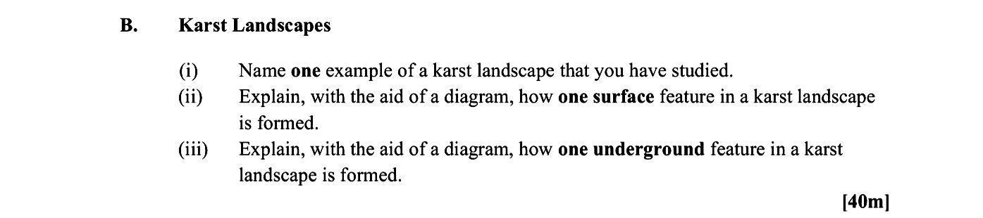 Karst-Landscapes--(i)-Name-one-example-of-a-karst-landscape-that-you-have-studied-Leaving Cert Geography-Question B-2014.png