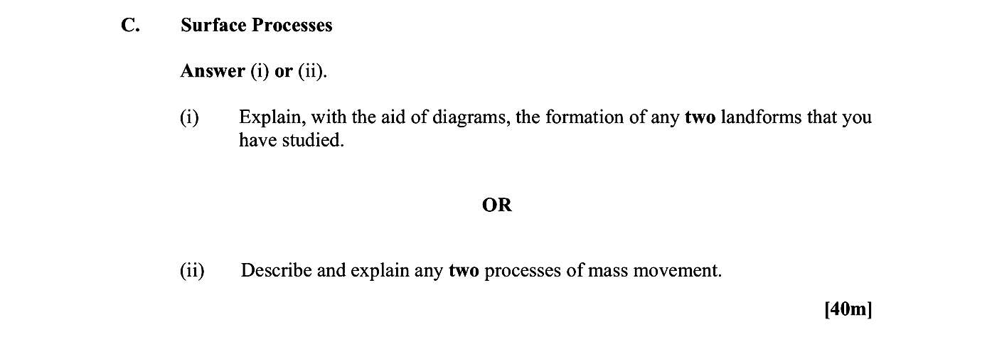 Explain,-with-the-aid-of-diagrams,-the-formation-of-any-two-landforms-that-you-have-studied-Leaving Cert Geography-Question C (i)-2013.png