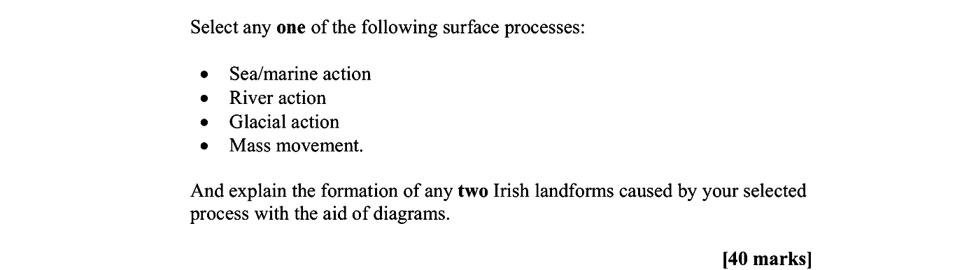 Select-any-one-of-the-following-surface-processes:----Sea/marine-action---River-action---Glacial-action---Mass-movement-Leaving Cert Geography-Question Select any one of the following surface processes:-2008.png
