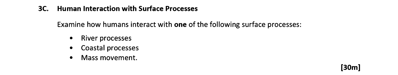 Examine-how-humans-interact-with-one-of-the-following-surface-processes:----River-processes---Coastal-processes---Mass-movement.-Leaving Cert Geography-Question 3C-2021.png
