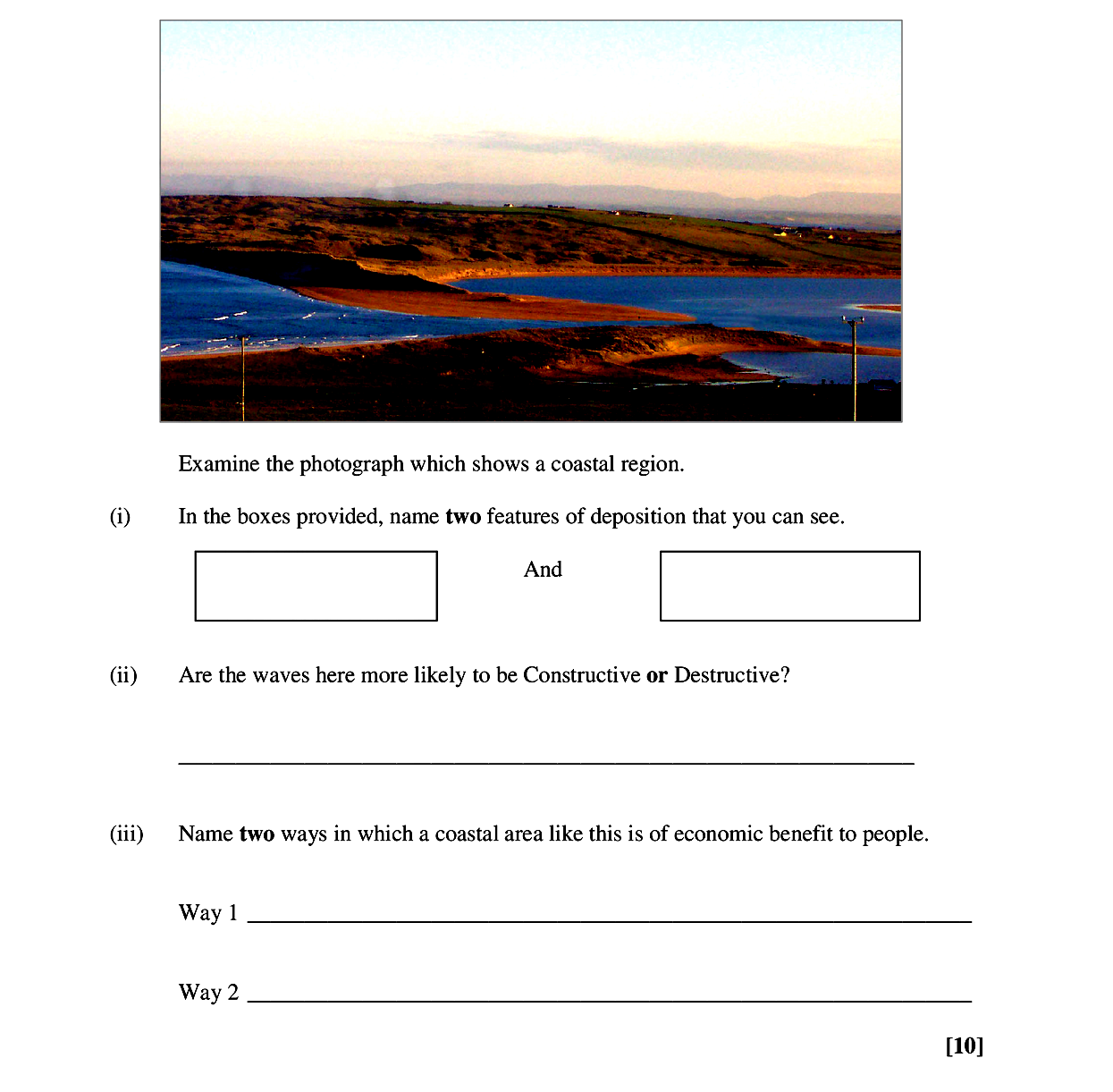 Examine-the-photograph-which-shows-a-coastal-region-Leaving Cert Geography-Question 2-2006.png