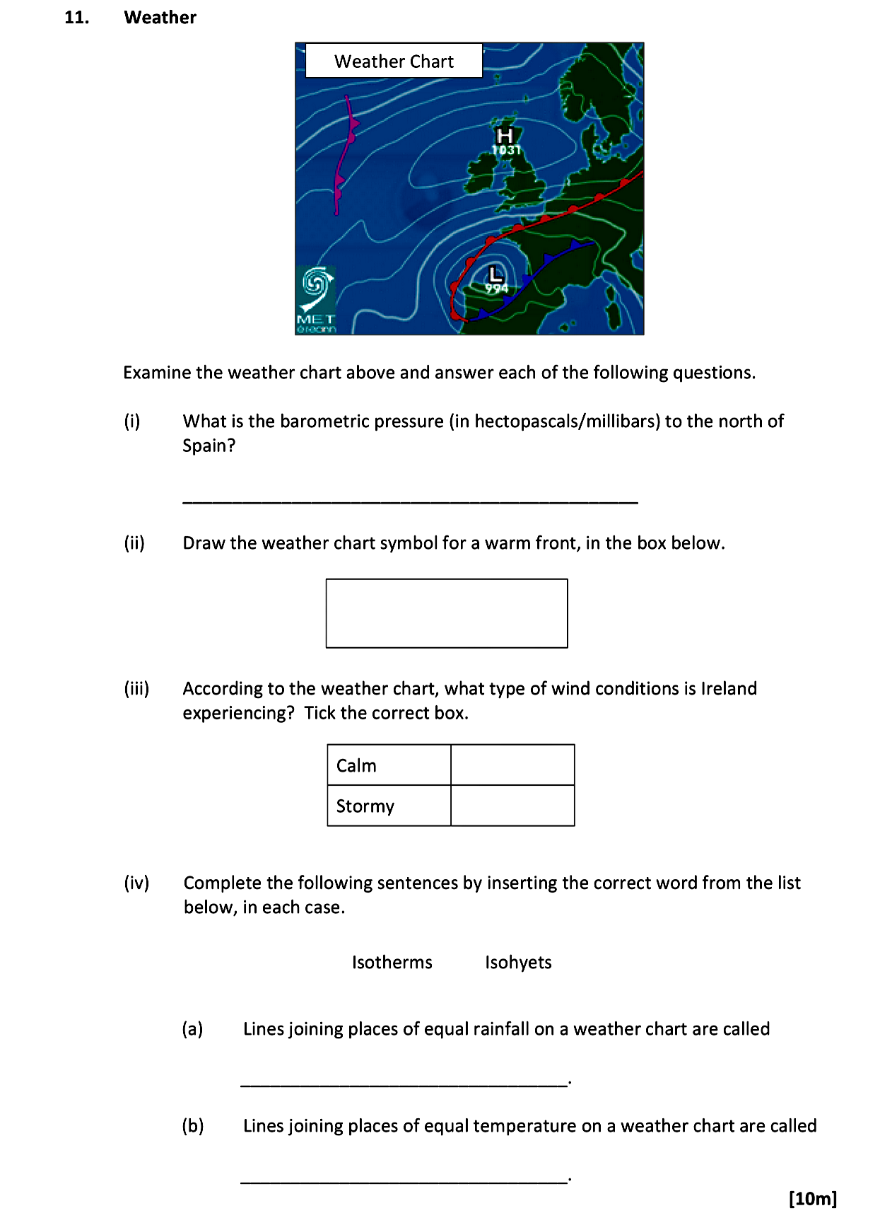 Examine-the-weather-chart-above-and-answer-each-of-the-following-questions-Leaving Cert Geography-Question 11-2017.png