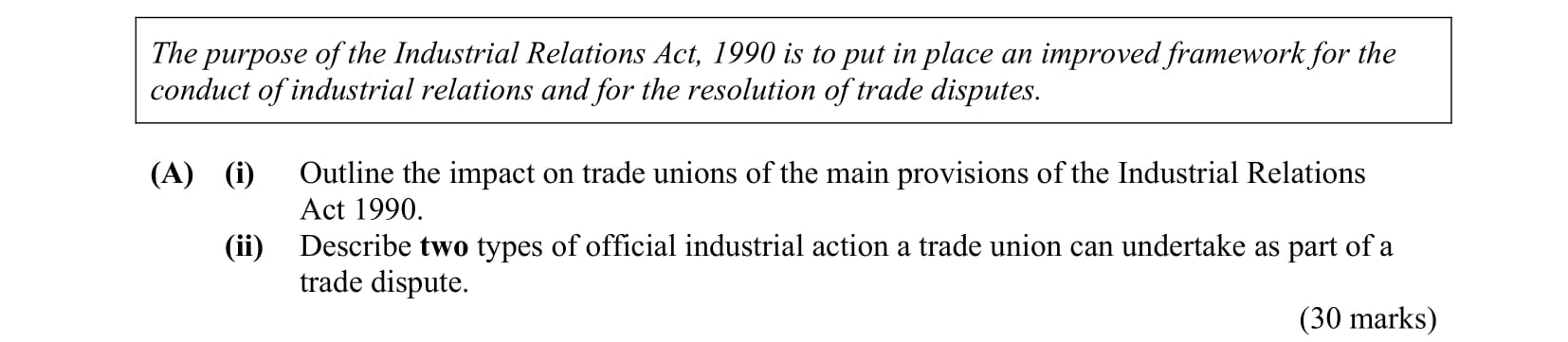 The-purpose-of-the-Industrial-Relations-Act,-1990-is-to-put-in-place-an-improved-framework-for-the-conduct-of-industrial-relations-and-for-the-resolution-of-trade-disputes-Leaving Cert Business-Question A-2010.png