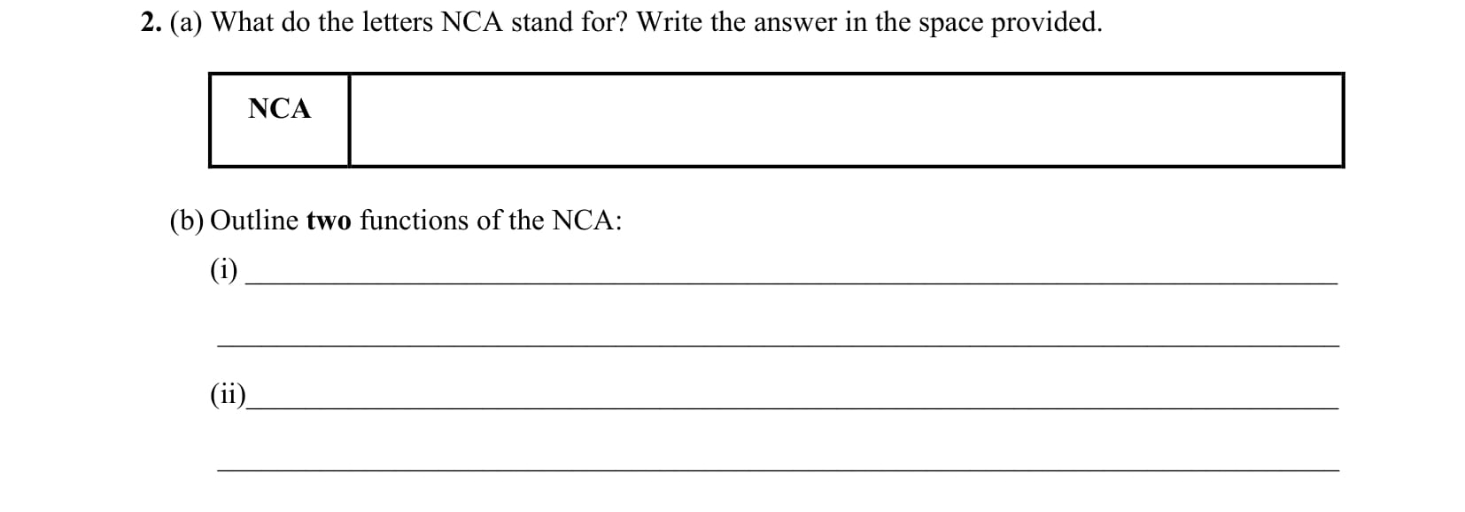2.-(a)-What-do-the-letters-NCA-stand-for?-Write-the-answer-in-the-space-provided-Leaving Cert Business-Question 2-2015.png