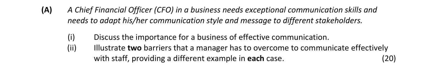 A-Chief-Financial-Officer-(CFO)-in-a-business-needs-exceptional-communication-skills-and-needs-to-adapt-his/her-communication-style-and-message-to-different-stakeholders-Leaving Cert Business-Question 4 A-2019.png